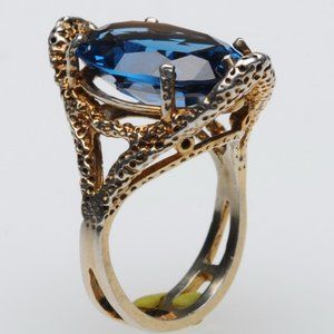 Gold Dusted Sterling Silver Blue Topaz Ring-6-1/2